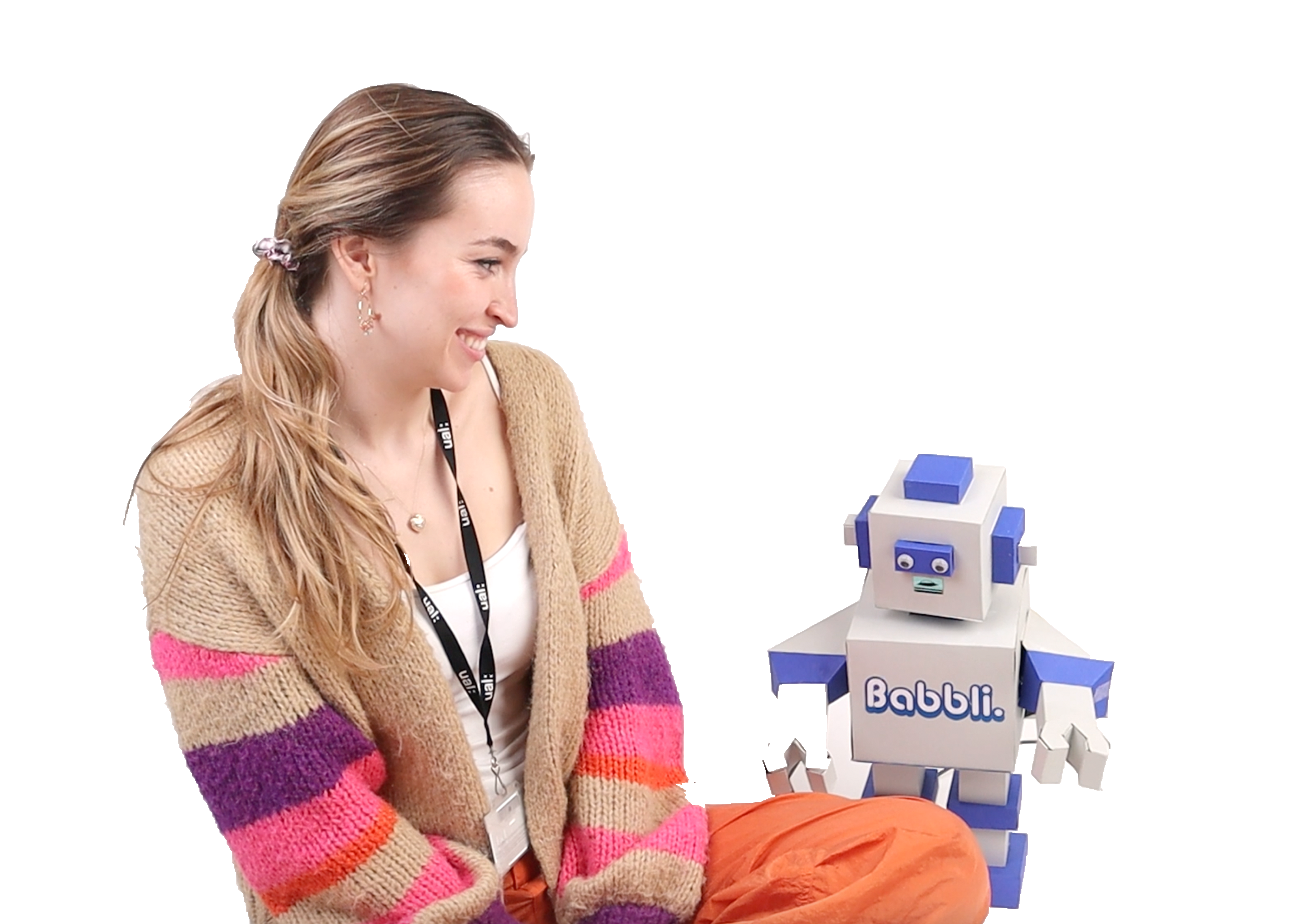 Babbli robot and woman